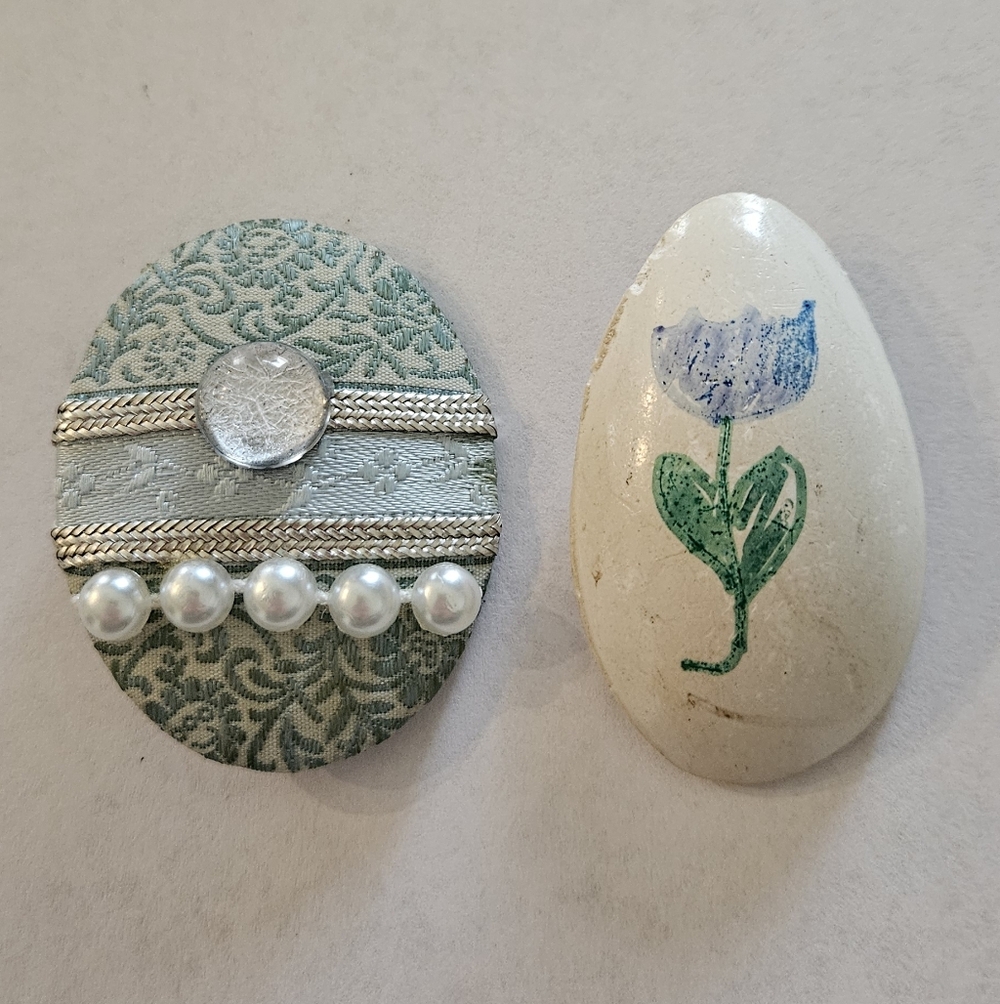 Handmade Brooch Lot Bundle Easter Spring Oval Egg Pearls Tulip Flower